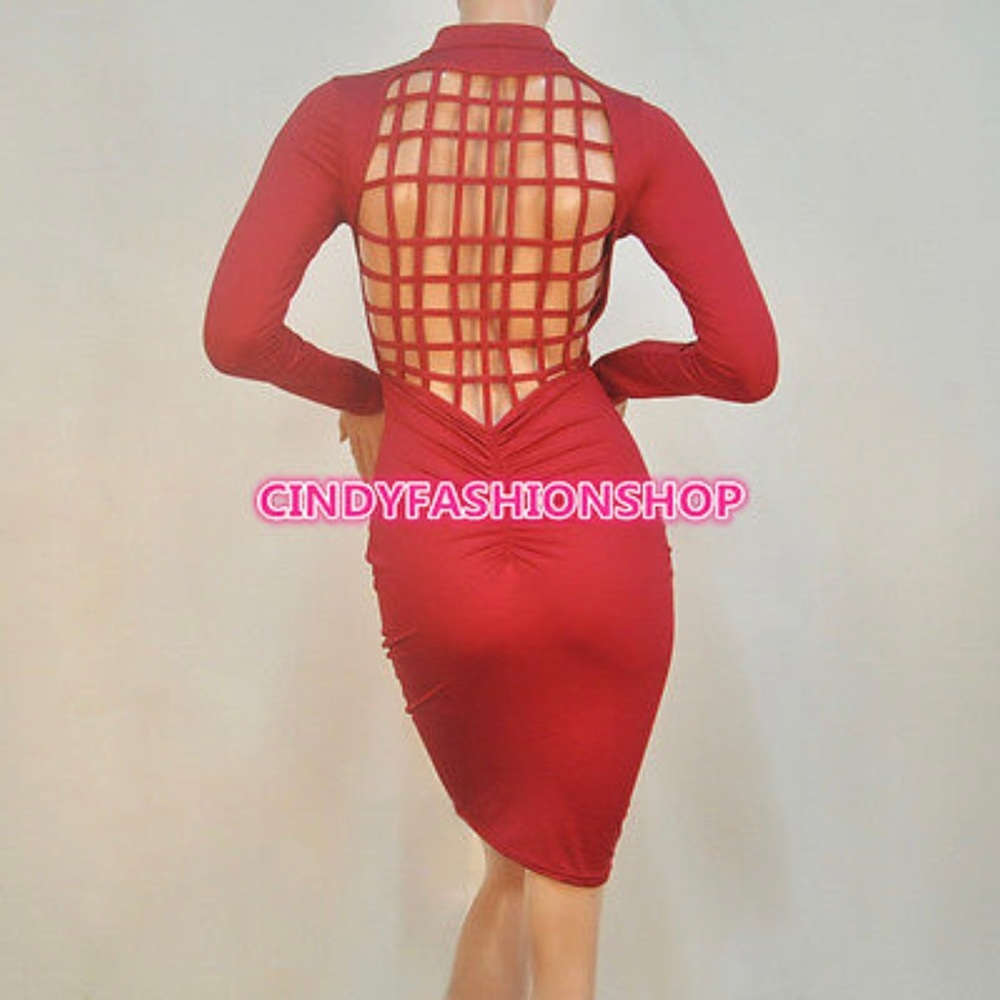 Red Cage Long Sleeve Midi Dress